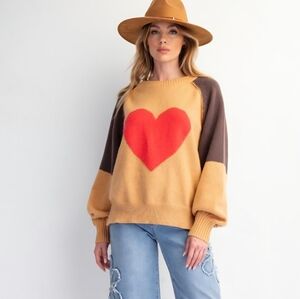 Easel Heart Patterned Knit Sweater. S, M, L